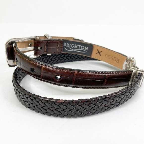 Vintage Brighton Leather Croc Embossed Western Artisan Belt Q6408 Size Small 28 - Picture 3 of 15